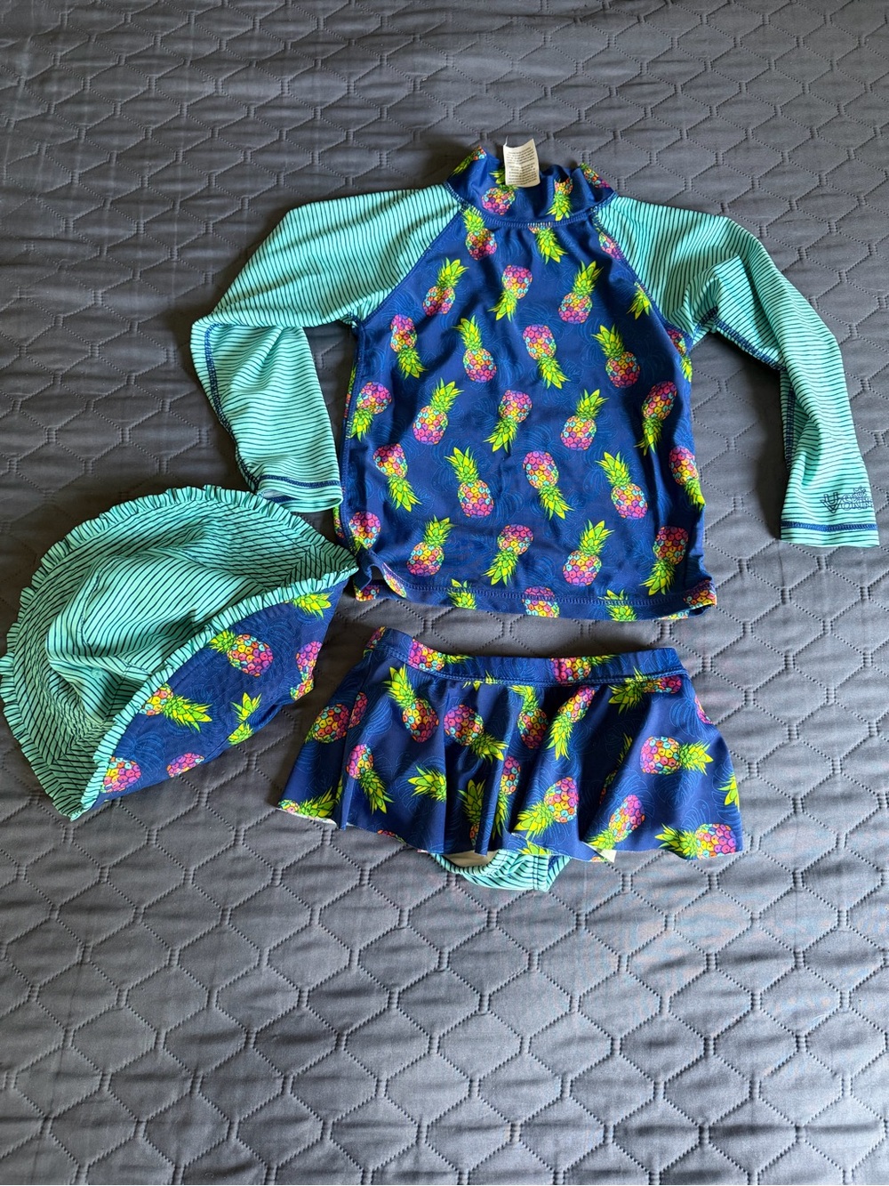 Kids 2 Tone Blue Pineapple Rashguard Swim Set UPF 50